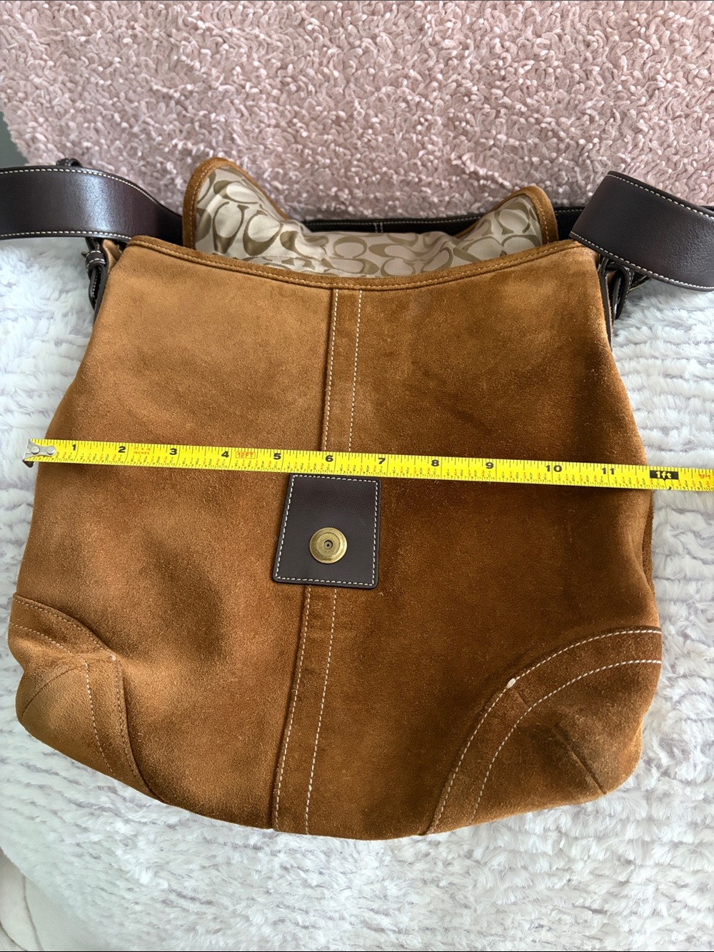 Coach Brown Suede Buckle Shoulder Bag with Dark Strap - Picture 11 of 12